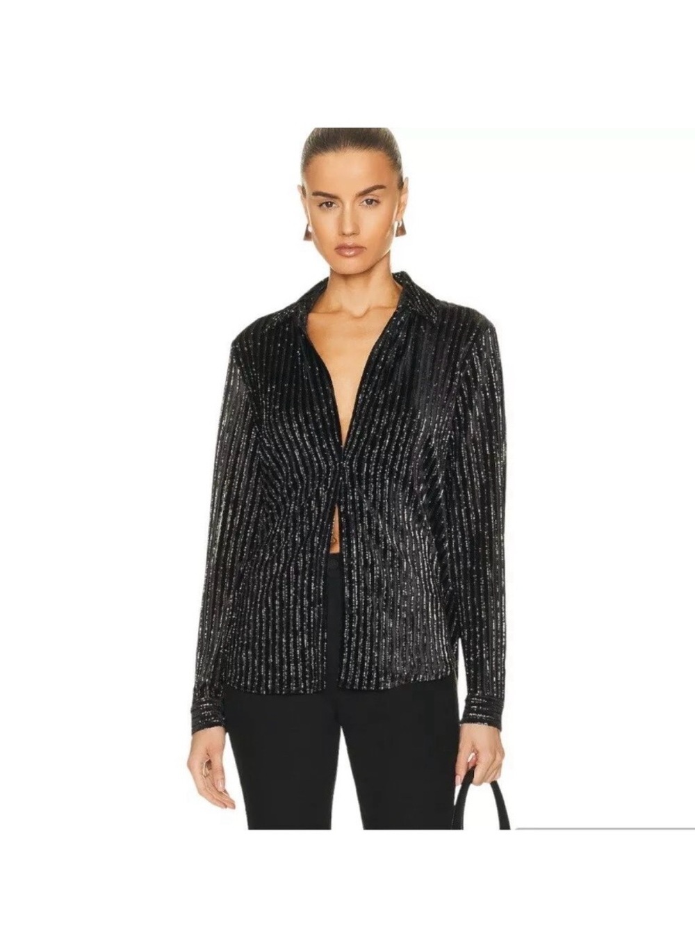 L'AGENCE Laurent Blouse Velvet Metallic Pinstripe in Black Women’s Medium